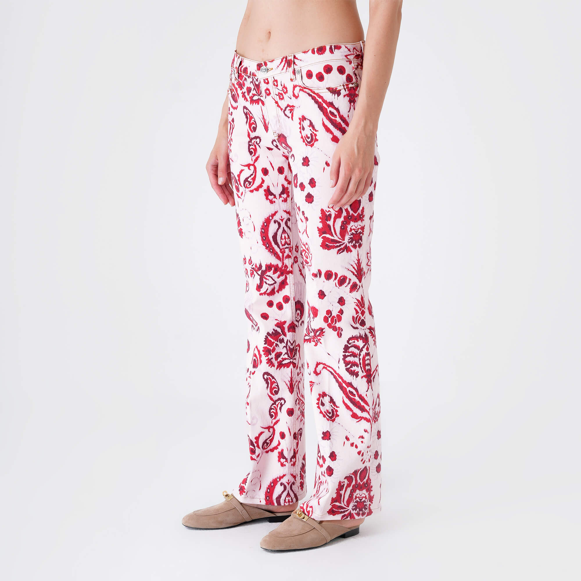 Etro - Pink&Red Paisley Print Cotton Pants